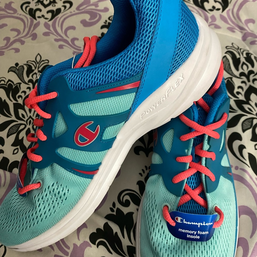 Champion Power Flex Sneaker Memory Foam Turquoise Teal Coral Womens Size 11